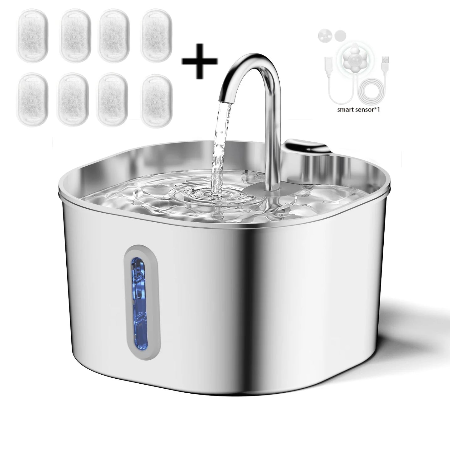 Fuente de Agua de Acero Inoxidable 2.2L para Gatos y Perros – Ultra Silenciosa con Filtro