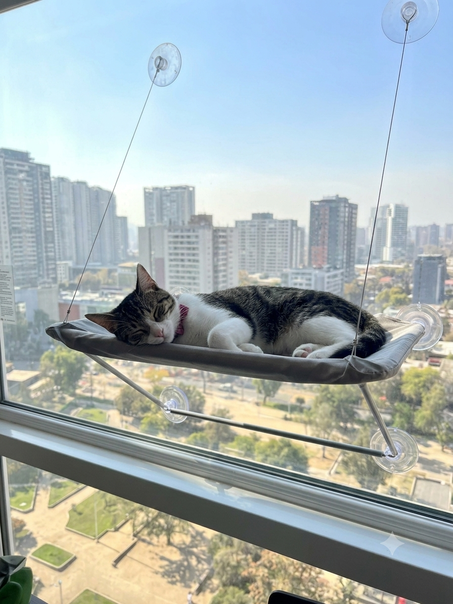 Hamaca Colgante para Gato con Ventosas - Cama de Ventana Todas las Estaciones