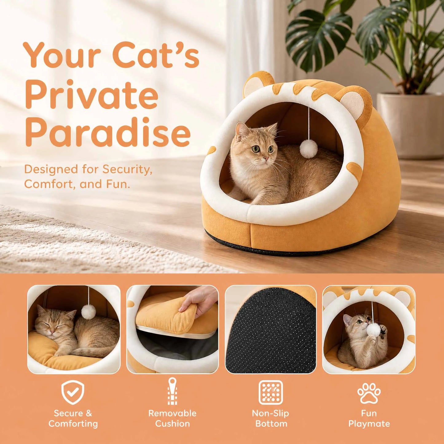 Súper Cama Cueva Cálida para Gatos